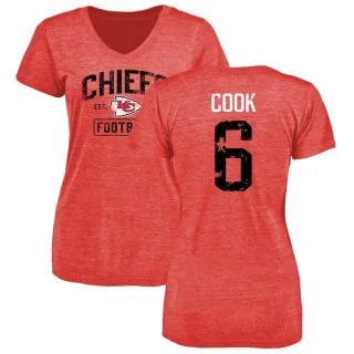 Kenny Cook Women's Kansas City Chiefs Red Distressed Name & Number Tri-Blend V-Neck T-Shirt