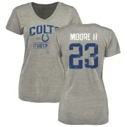 Kenny Moore II Women's Indianapolis Colts Heather Gray Distressed Name & Number Tri-Blend V-Neck T-Shirt