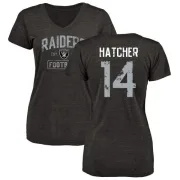 Keon Hatcher Women's Oakland Raiders Black Distressed Name & Number Tri-Blend V-Neck T-Shirt