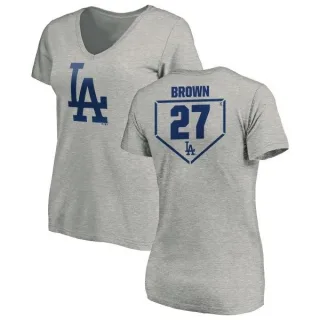 Kevin Brown Women's Los Angeles Dodgers RBI Slim Fit V-Neck T-Shirt - Heathered Gray