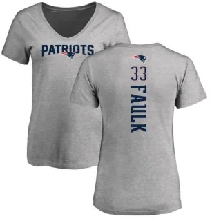 Kevin Faulk Women's New England Patriots Backer V-Neck T-Shirt - Ash