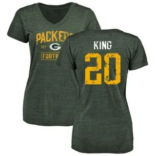 Kevin King Women's Green Bay Packers Green Distressed Name & Number Tri-Blend V-Neck T-Shirt