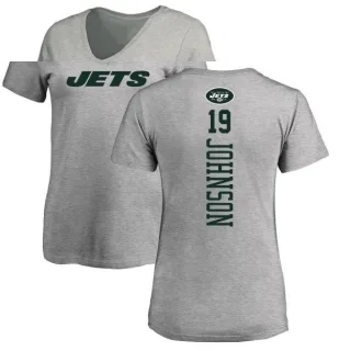 Keyshawn Johnson Women's New York Jets Backer V-Neck T-Shirt - Ash