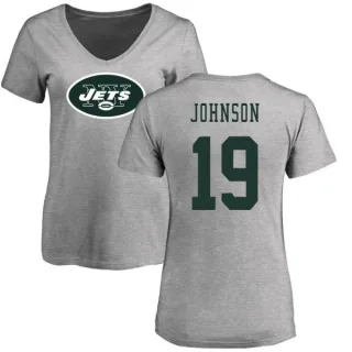 Keyshawn Johnson Women's New York Jets Name & Number Logo Slim Fit T-Shirt - Ash