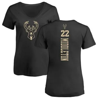 Khris Middleton Women's Milwaukee Bucks Black One Color Backer Slim-Fit V-Neck T-Shirt