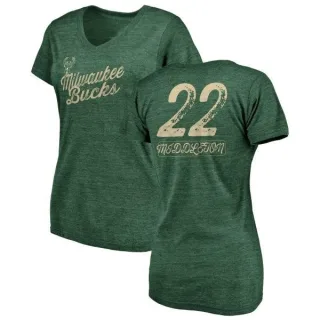 Khris Middleton Women's Milwaukee Bucks Green Sideline Tri-Blend V-Neck T-Shirt