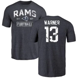 Kurt Warner Los Angeles Rams Distressed Name & Number Tri-Blend T-Shirt - Navy