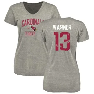 Kurt Warner Women's Arizona Cardinals Heather Gray Distressed Name & Number Tri-Blend V-Neck T-Shirt