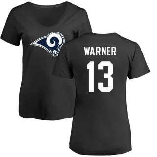 Kurt Warner Women's Los Angeles Rams Name & Number Logo Slim Fit T-Shirt - Black