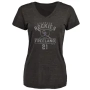 Kyle Freeland Women's Colorado Rockies Base Runner Tri-Blend T-Shirt - Black