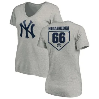 Kyle Higashioka Women's New York Yankees RBI Slim Fit V-Neck T-Shirt - Heathered Gray