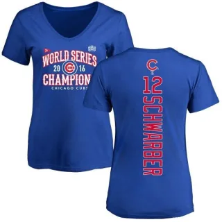 Kyle Schwarber Women's Chicago Cubs 2016 World Series Champions Back Name & Number V-Neck T-Shirt - Royal