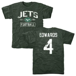 Lachlan Edwards New York Jets Green Distressed Name & Number Tri-Blend T-Shirt