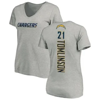 LaDainian Tomlinson Women's Los Angeles Chargers Name & Number Slim Fit V-Neck T-Shirt - Heather Gray