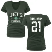 LaDainian Tomlinson Women's New York Jets Green Distressed Name & Number Tri-Blend V-Neck T-Shirt