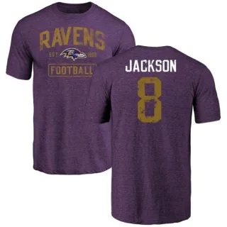 Lamar Jackson Baltimore Ravens Purple Distressed Name & Number Tri-Blend T-Shirt