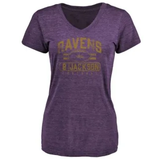 Lamar Jackson Women's Baltimore Ravens Flanker Tri-Blend T-Shirt - Purple