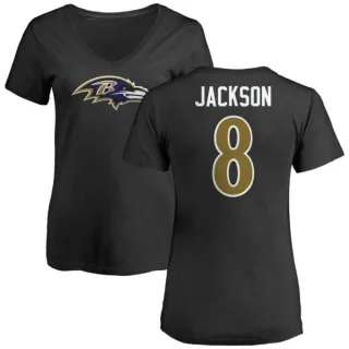 Lamar Jackson Women's Baltimore Ravens Name & Number Logo Slim Fit T-Shirt - Black