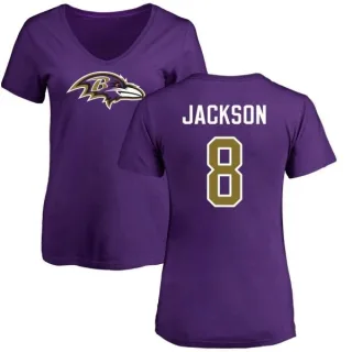Lamar Jackson Women's Baltimore Ravens Name & Number Logo Slim Fit T-Shirt - Purple
