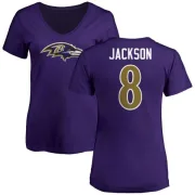 Lamar Jackson Women's Baltimore Ravens Name & Number Logo V-Neck T-Shirt - Purple