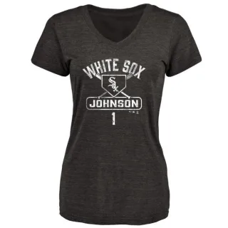 Lance Johnson Women's Chicago White Sox Base Runner Tri-Blend T-Shirt - Black