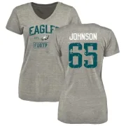 Lane Johnson Women's Philadelphia Eagles Heather Gray Distressed Name & Number Tri-Blend V-Neck T-Shirt