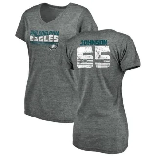 Lane Johnson Women's Philadelphia Eagles Retro Tri-Blend V-Neck T-Shirt - Heathered Gray