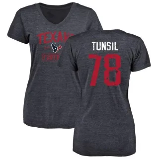 Laremy Tunsil Women's Houston Texans Navy Distressed Name & Number Tri-Blend V-Neck T-Shirt