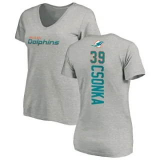 Larry Csonka Women's Miami Dolphins Backer V-Neck T-Shirt - Ash