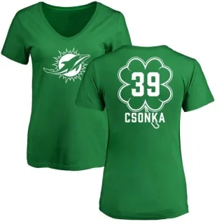 Larry Csonka Women's Miami Dolphins Green St. Patrick's Day Name & Number V-Neck T-Shirt