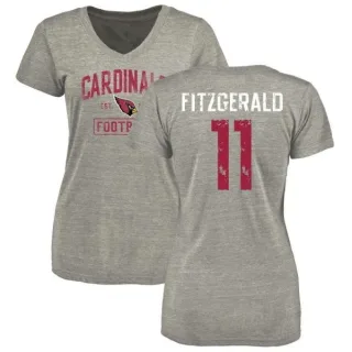 Larry Fitzgerald Women's Arizona Cardinals Heather Gray Distressed Name & Number Tri-Blend V-Neck T-Shirt