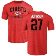 Larry Johnson Kansas City Chiefs Red Distressed Name & Number Tri-Blend T-Shirt