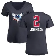 Larry Johnson Women's Charlotte Hornets Navy Name and Number Banner Wave V-Neck T-Shirt