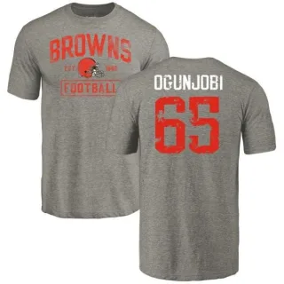 Larry Ogunjobi Cleveland Browns Gray Distressed Name & Number Tri-Blend T-Shirt