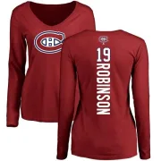 Larry Robinson Women's Montreal Canadiens Backer V-Neck Long-Sleeve T-Shirt - Red