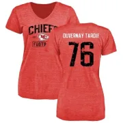 Laurent Duvernay-Tardif Women's Kansas City Chiefs Red Distressed Name & Number Tri-Blend V-Neck T-Shirt