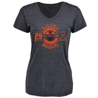 Leon Draisaitl Women's Edmonton Oilers Insignia Tri-Blend V-Neck T-Shirt - Navy