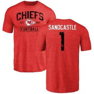 Leon Sandcastle Kansas City Chiefs Red Distressed Name & Number Tri-Blend T-Shirt