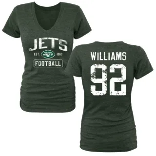 Leonard Williams Women's New York Jets Green Distressed Name & Number Tri-Blend V-Neck T-Shirt