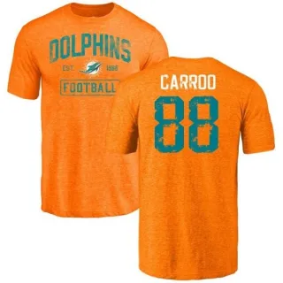 Leonte Carroo Miami Dolphins Orange Distressed Name & Number Tri-Blend T-Shirt