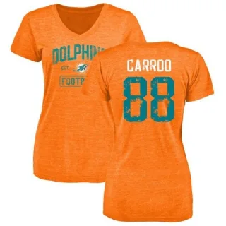 Leonte Carroo Women's Miami Dolphins Orange Distressed Name & Number Tri-Blend V-Neck T-Shirt