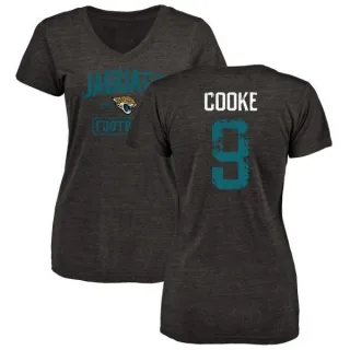 Logan Cooke Women's Jacksonville Jaguars Black Distressed Name & Number Tri-Blend V-Neck T-Shirt