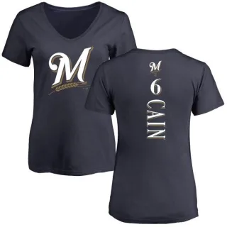 Lorenzo Cain Women's Milwaukee Brewers Backer Slim Fit T-Shirt - Navy