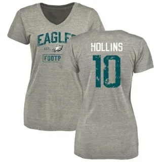 Mack Hollins Women's Philadelphia Eagles Heather Gray Distressed Name & Number Tri-Blend V-Neck T-Shirt