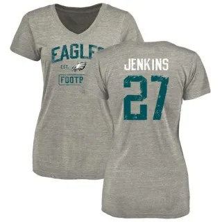 Malcolm Jenkins Women's Philadelphia Eagles Heather Gray Distressed Name & Number Tri-Blend V-Neck T-Shirt