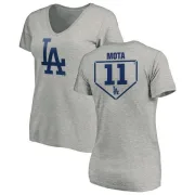 Manny Mota Women's Los Angeles Dodgers RBI Slim Fit V-Neck T-Shirt - Heathered Gray