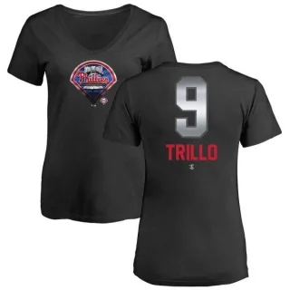 Manny Trillo Women's Philadelphia Phillies Midnight Mascot V-Neck T-Shirt - Black