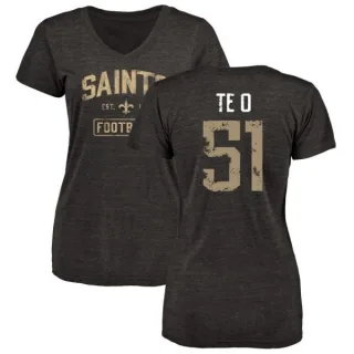 Manti Te'o Women's New Orleans Saints Black Distressed Name & Number Tri-Blend V-Neck T-Shirt