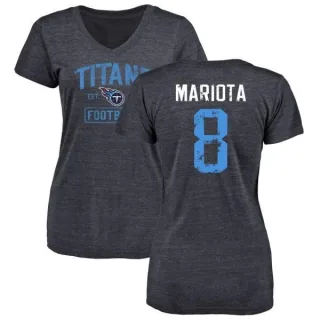 Marcus Mariota Women's Tennessee Titans Navy Distressed Name & Number Tri-Blend V-Neck T-Shirt