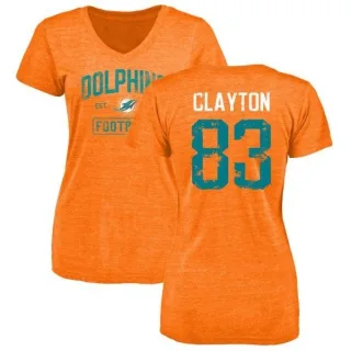 Mark Clayton Women's Miami Dolphins Orange Distressed Name & Number Tri-Blend V-Neck T-Shirt